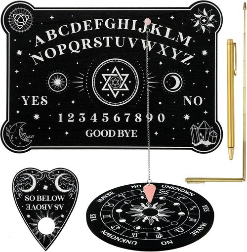 Pendulum Board Dowsing Kit - 3 Wooden Spirit Talking Boards & Crystal Pendulum Necklace | Ghost Hunting Tools