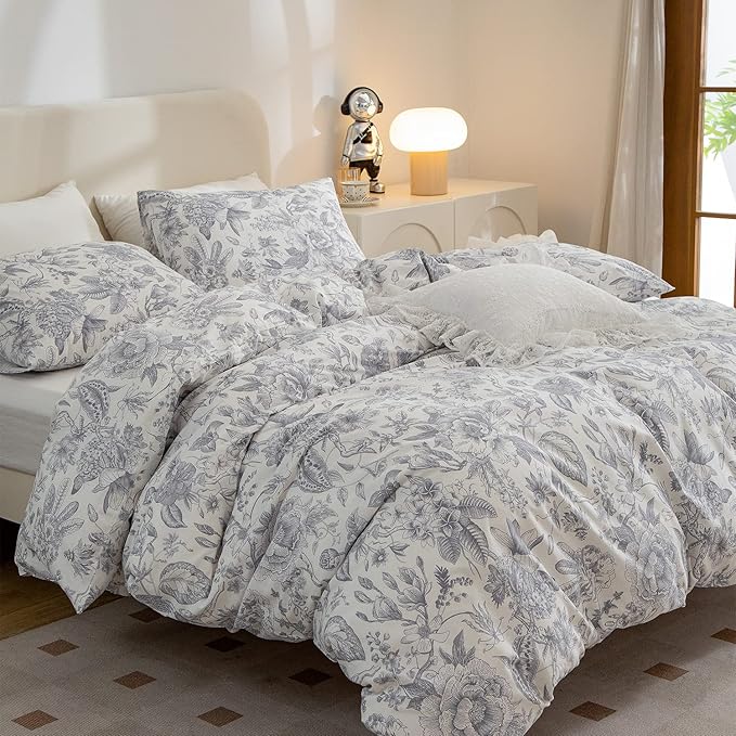 Twin Comforter Set Flowers 2 Pieces Soft Bedding Comforter Garden Style Vintage Floral Print Botanical Flower Comforter Set for All Seasons 1 Comforter and 1 Pillowcases (Flower, Twin)