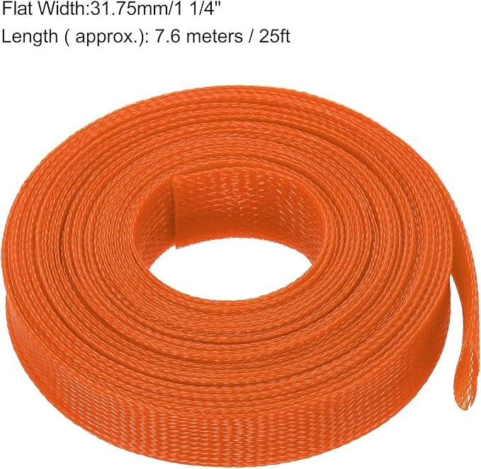 uxcell Expandable Sleeving, 1 1/4-inch 25ft Cable Sleeve, Orange