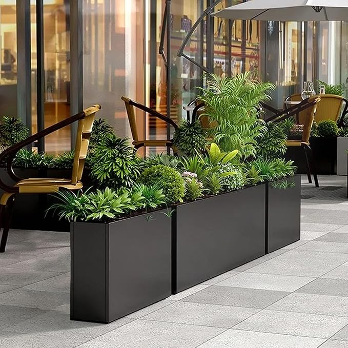 Black Steel Metallic Heavy Planter 30" x 12" x 24" for Outdoor Plants Metal Long Outdoor Planter Spliced Flower Box with Partitions for Outside,Indoor,Garden (Black, 30 * 12 * 24)