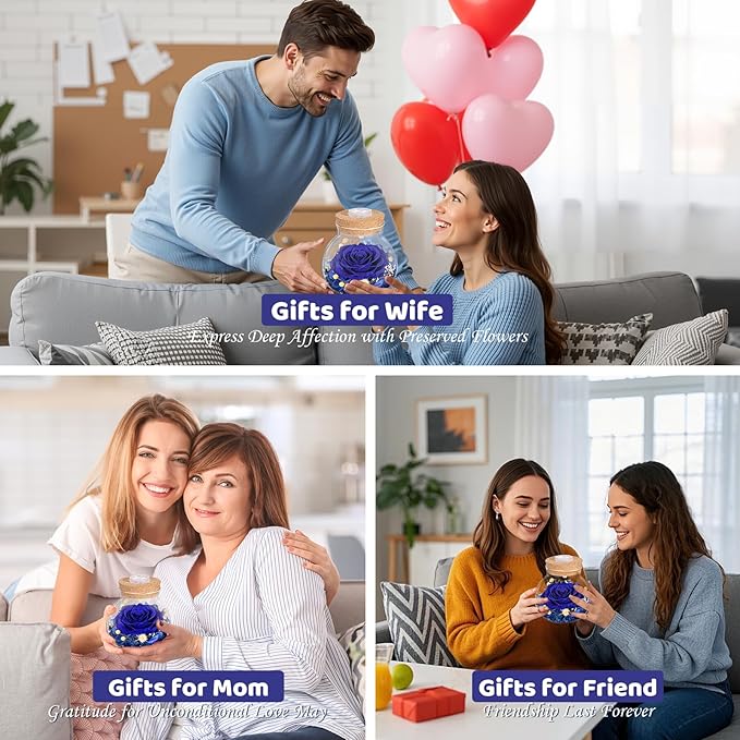 Christmas Birthday Gifts for Women Mom Preserved Rose Eternal Forever Flower in Glass Wishing Bottle with Colorful LED Light Flowers for Delivery Prime for Grandma Wife Sister Friend from Daughter