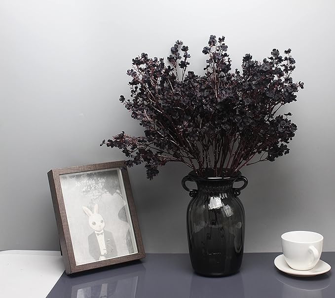 JAKY-Global Babys Breath Silk Artificial Flowers Bulk with Vase 10pcs for Fall Decor Fake Flower Bouquet Bulk for Home Kitchen Indoor Bouquet Floral Arrangement Table Centerpieces Party Decor(Black)