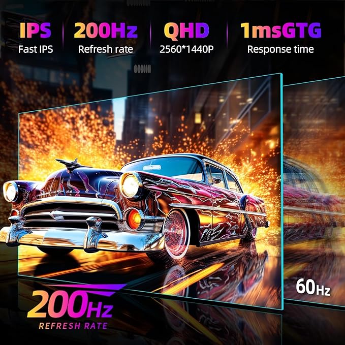 27 Inch QHD 2560x1440 Gaming Monitor, 180Hz (200Hz OC) 1ms GTG Fast IPS, 450cd/㎡ Brightness, 93% DCI-P3, G-Sync & FreeSync, Tilt Stand, DP/HDMI