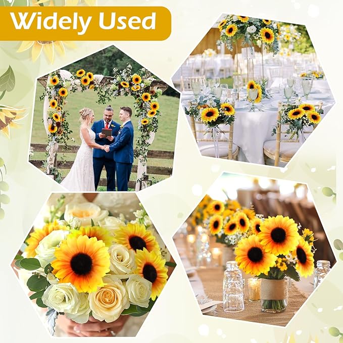 40pcs Fake Sunflower Heads with Stems, 4" Sunflower Artificial Silk Flower Heads for Party Baby Shower Wedding Making Handicrafts Home Decor(Fall Yellow)