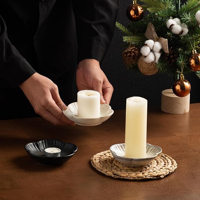Ceramic Pillar Candle Holder, Candle Tray for Incense, Palo Santo Holder, Tealight Candle Holder, Candle Stand for Home Decoration Display, Halloween Christmas Wedding Parties, 1 Pack (White)