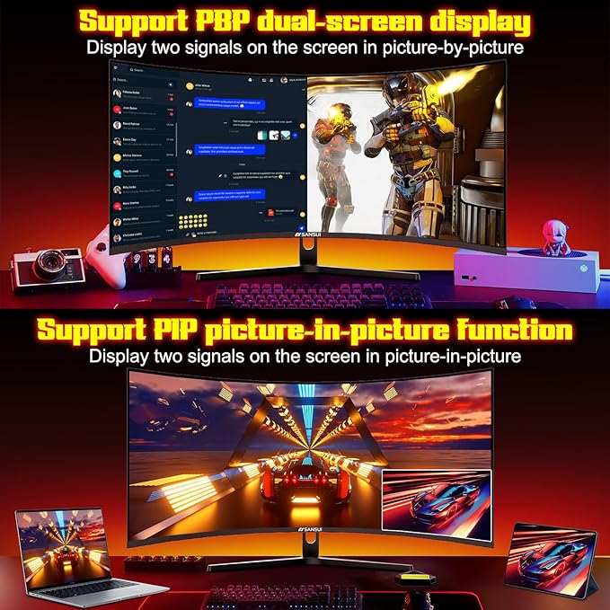 SANSUI 34 Inch 240Hz Ultrawide Curved Gaming Monitor UWQHD 3440×1440, 21:9 2K Curved Monitor 1500R,HDR400,Fast VA, PIP/PBP,AI Crosshair,AIPQ(Visual Enhance),MPRT 1ms,HDMI2.1*2,DP1.4*2(DP Cable Incl.)