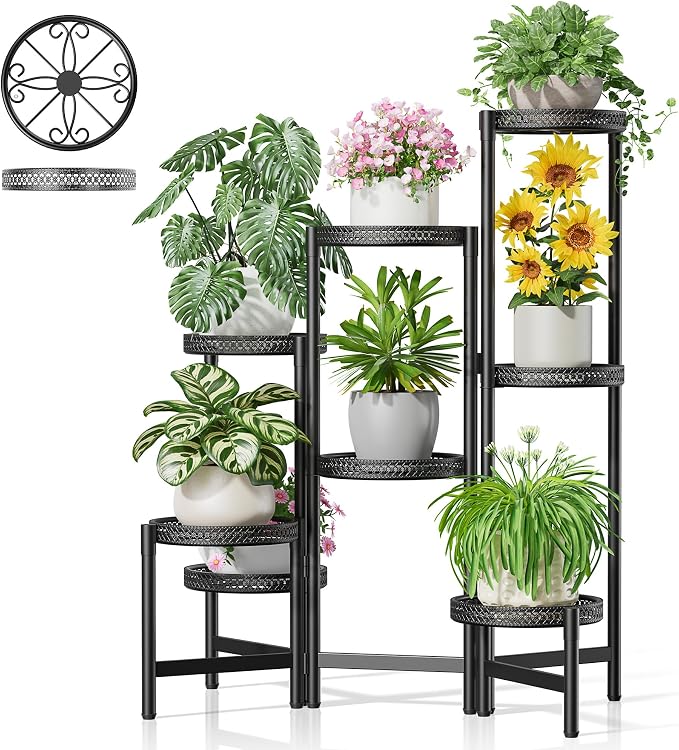 Black Stand Plants, 8-Tier Metal Plant Stands for Outdoor Indoor Plants,Heavy Duty Flower Pot Stands for Multiple Plants,Decoration Display Racks for Patio Garden -BlackS