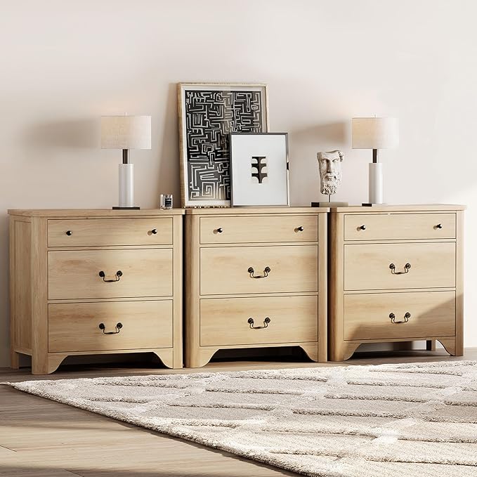WAMPAT 3 in 1 Large Farmhouse Dresser Set, 94.5” W 9 Drawers Dresser for Bedroom with Wide Chest of Drawers for Bedroom, Living Room, Closet, Hallway, Office,Oak