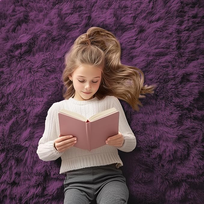 OLANLY 2x4 Machine Washable Runner Rugs for Hallway, Soft Fluffy Shaggy Bedside Rugs for Bedroom, Living Room, Indoor Floor Carpet for Kids Girls and Boys, Home Decor Aesthetic, Dark Purple