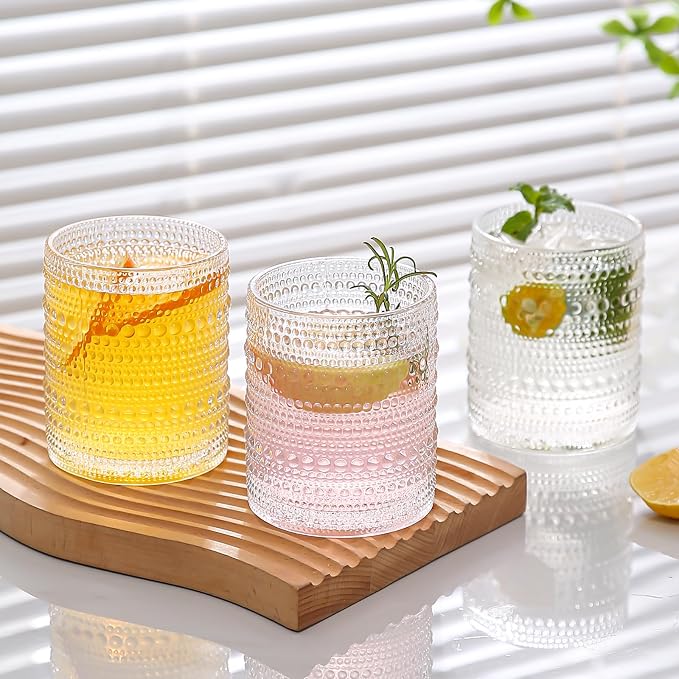 ZMOWIPDL Vintage Hobnail Drinking Glasses Set of 8,Clear 12 oz & 15oz Highball Glass Cups, Kitchen Drinkware Glassware,Embossed Water Tumbler,for Beer,Cocktail,Whiskey,Juice and Various Mixed Drinks