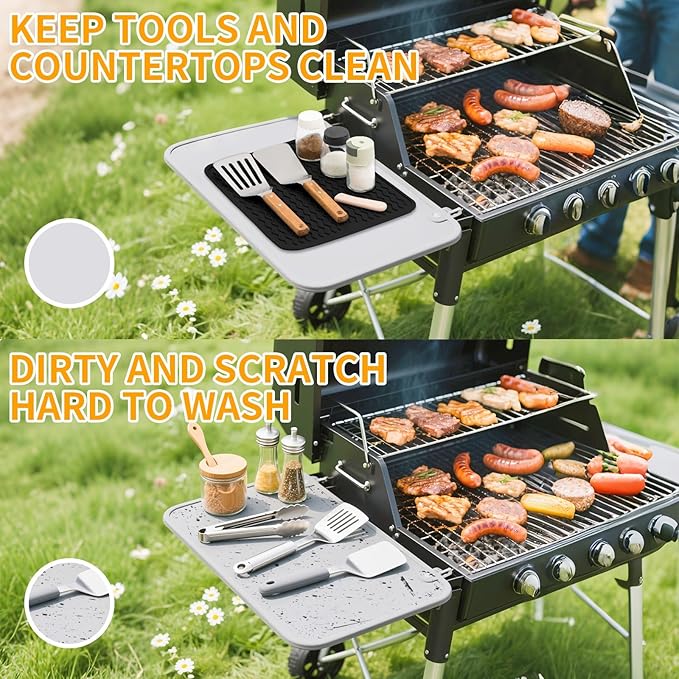 Geban Grill Accessories, 14x11 Inch Silicone Heat Resistant Mat, BBQ Tool Rest Pad for Blackstone Griddle Side Shelf, Weber, Traeger, Outdoor Kitchen Countertop Protector (Black)