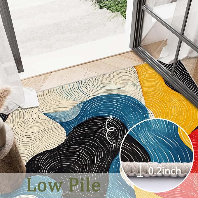 6x9 Colorful Area Rug Modern Abstract Black White Blue Beige Red Yellow Bedroom Rug Soft Low Pile Thin Large Carpet Living Room Non Slip Dining Room Stain Resistant Office Washable Machine