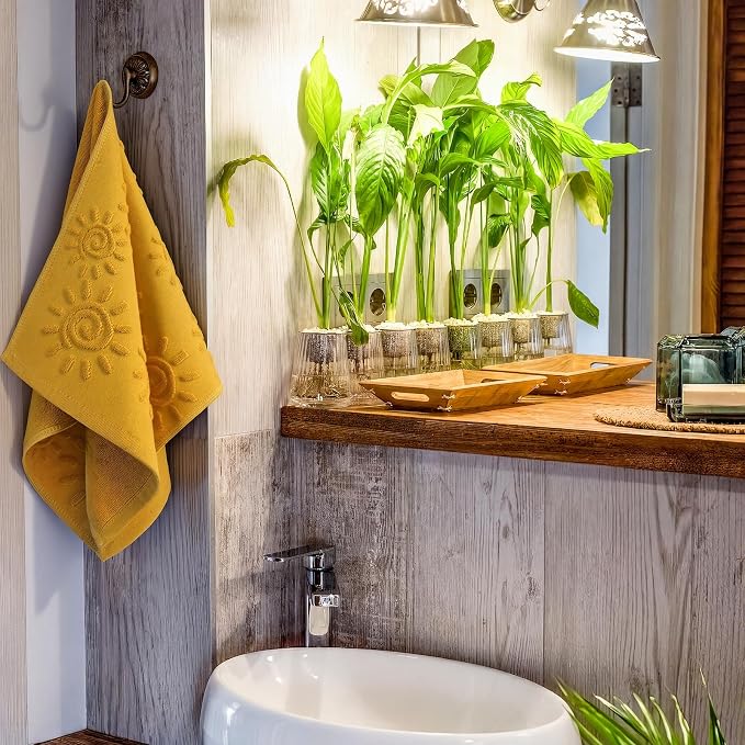 SmoothNovelty 2 Pcs Boho Hand Towels Orange Yellow Towels for Bathroom Sunshine Cotton Absorbent Jacquard Weave 3D Sun Kitchen Decor for Gift Christmas Drying Cleaning Cooking(Yellow)