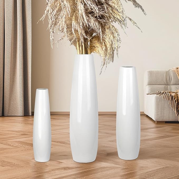 White Ceramic Floor Vase 17.7 Inches Tall Flower Holder Decorative Large Vases for Table Centerpieces Shelf Home Decor Living Room Branches Sky-Dried Flower Arrangement Simple Decorative