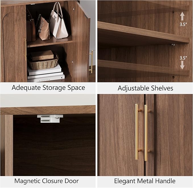 FORTUNETEC Sideboard Buffet Cabinet with Storage Set of 3, Mid Century Modern Accent Cabinet with Arched Doors, Modular Media Console, Credenza for Living Room Kitchen Dining Room Entryway, Walnut