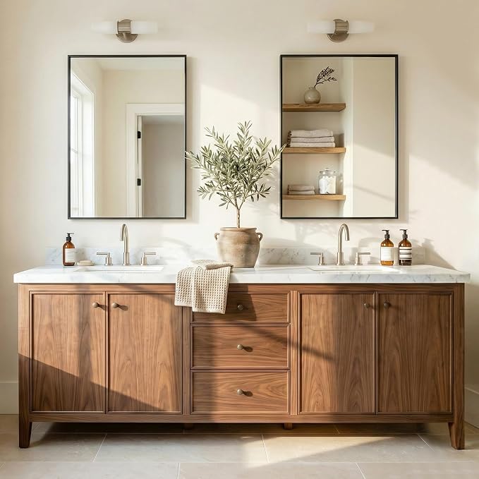 40"x30" Black Bathroom Mirror for Wall, Shatterproof Tempered Glass, Rectangle Narrow Frame Large Vanity Mirror, H/V Wall-Mounted
