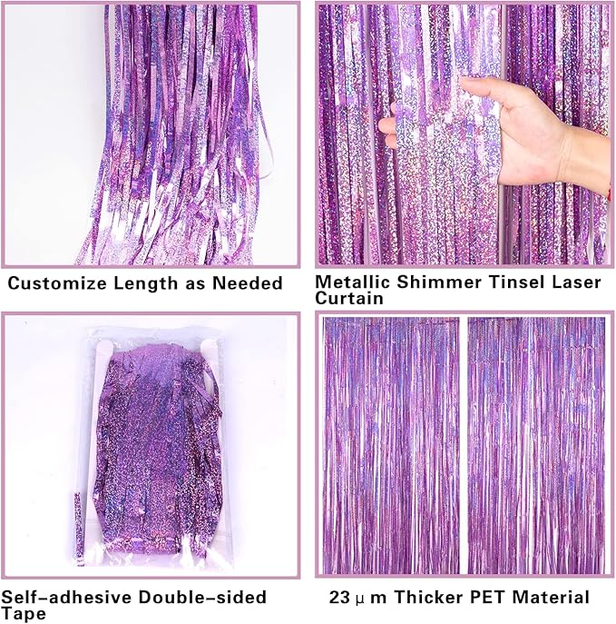 2 Pack 3.2ft x 8.2ft Pink Metallic Tinsel Foil Fringe Curtains Backdrop for Pink Party Birthday Wedding Bachelorette Baby Shower Holiday Party Decorations Photo Booth Props