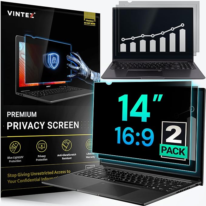 VINTEZ [2 Pack] 14 Inch 16:9 Privacy Screen for Computer Monitor and Laptop - Anti Glare Protector Film Blue Light Filter Eye Protection - Computer Screen Privacy Shield