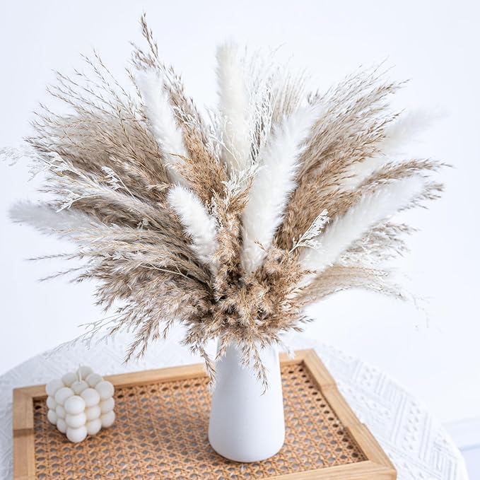 WILD AUTUMN Fluffy Boho Decor Dried Grass - Dried Pampas Grass Short pompas Grass Vase Filler Dried Flowers Wedding Home Table Rustic Farmhouse Decor