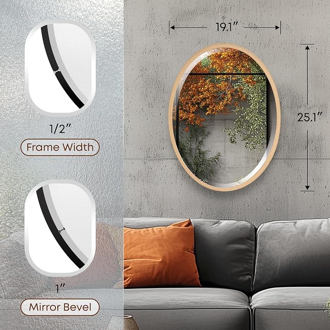 OVALCREST - Oval Wooden Beveled Wall Mirror for Home Decor, Bathroom, Vanity, Bedroom, Living Room, Hallway - London Style (Gold Paint) 25.1 x 19.1