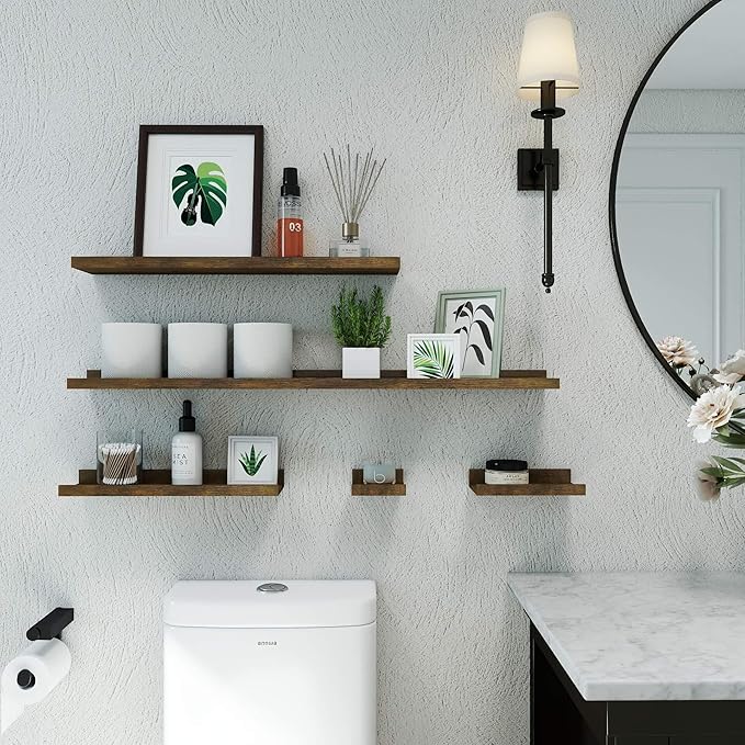 Floating Shelves for Wall Decor, Long Wall Mounted Storage Shelf for Bedroom, Living Room, Bathroom, Kitchen, Nursery, Rustic Display Picture Ledge Shelf with Lip Set of 2-24 Inches, Brown