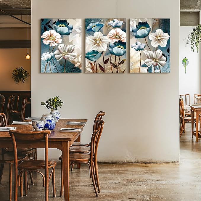 SERIMINO Lotus Flower Canvas Wall Decor Living Room, Blue Floral Picture Wall Art for Dining Room Bedroom, Art Prints Paintings for Home Decorations 16"X24"