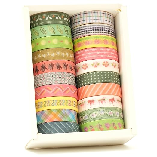 Songdao 20 Rolls Basic Washi Tape Set Japanese Arts Adhesive Tapes Simple Patterns Decorative Masking Tape Sets for Craft, Kids, Scrapbook, DIY, Gift Wrapping (Style Five)