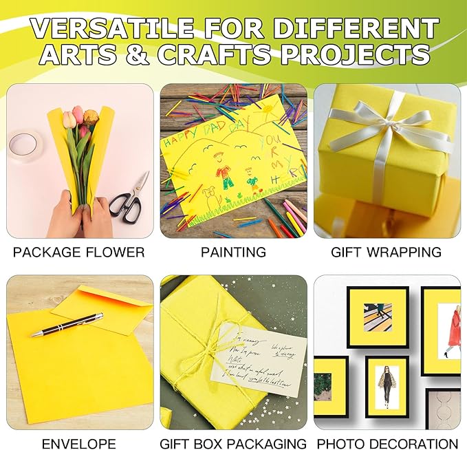 Vanhench 24"x1500"(125') Yellow Wrapping Paper for Birthday Wrapping, Solid Color Kraft Paper for Gift Wrapping, Birthday, Bouquet Flower Art Crafts Packing Poster Bulletin Board