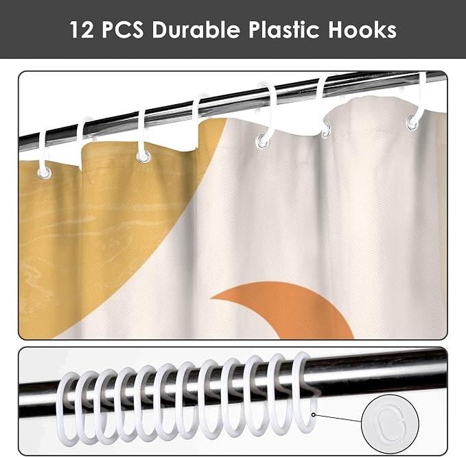 Mid Century Abstract Boho Aesthetic Shower Curtain Set, Green Nature Leaf Sun Modern Minimalist Home Bathroom Curtain Decor with 12 Hooks 72 Inch Wide * 72 Inch High