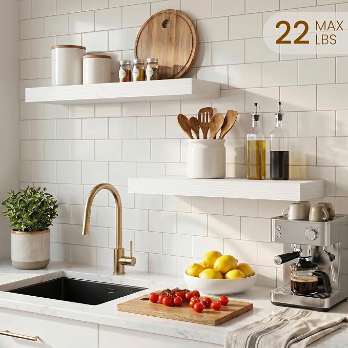 Dreamland 18" Floating Shelves, Rustic Wooden Black Wall Shelves for Bathroom|Bedroom|Kitchen, Deep Wall Mounted Book Shelf, Wood Storage Display Shelf for Home Decor, Set of 2