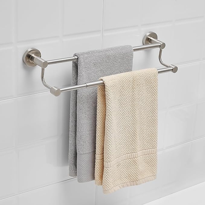 BESy Adjustable 16-26 Inches Double Bath Towel Bar for Bathroom SUS304 Stainless Steel Towel Holder, Hotel Style Wall Mount with Screws Hand Towel Bar Towel Rack Rod Hanger, Brushed Nickel Finish