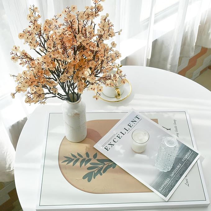 Mandy's Champagne Artificial Baby’s Breath European Flowers 6 Bundles Silk Gypsophila with Bendable Stems for Fall Thanksgiving & Christmas Centerpiece Wedding Decor and Table Arrangements