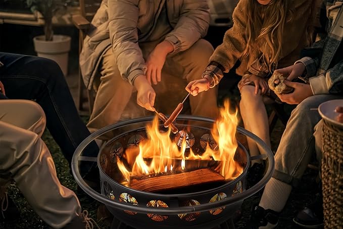Verdeluxe 32 Inch Fire Pit with Swivel Cooking Grate,3-in-1 Wood Burning Firepit with Grill,Outdoor Fire Pits Table with Metal Lid and Poker for Outside Patio Backyard BBQ Bonfire Camping (32 Inch)