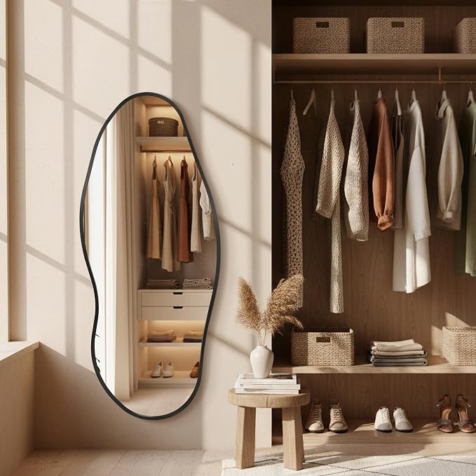 Dorlicecass Mirror Full Length - Irregular Full Body Wall Mirror Hanging 55"x 23" Asymmetrical Aviation Aluminum Alloy Frame Unique for Bedroom, Living Room, Cloakroom, Entryway