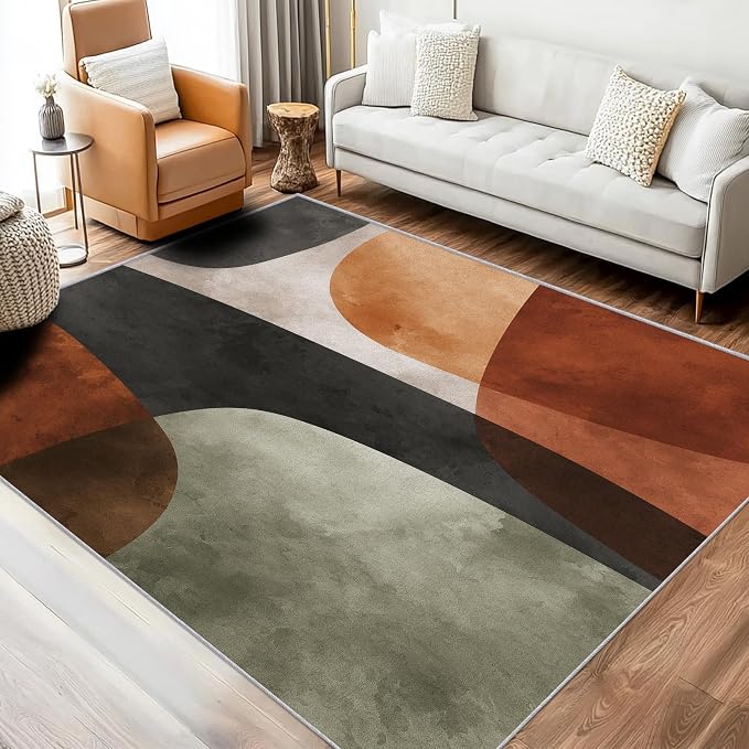 Mid Century Modern Rugs 5x7, Abstract Retro Art Washable 5 x 7 Area Rug for Living Room, Bedroom, Low Pile Non Slip Stain Resistant Carpet, Mid Century Home Decor Accessories & M931