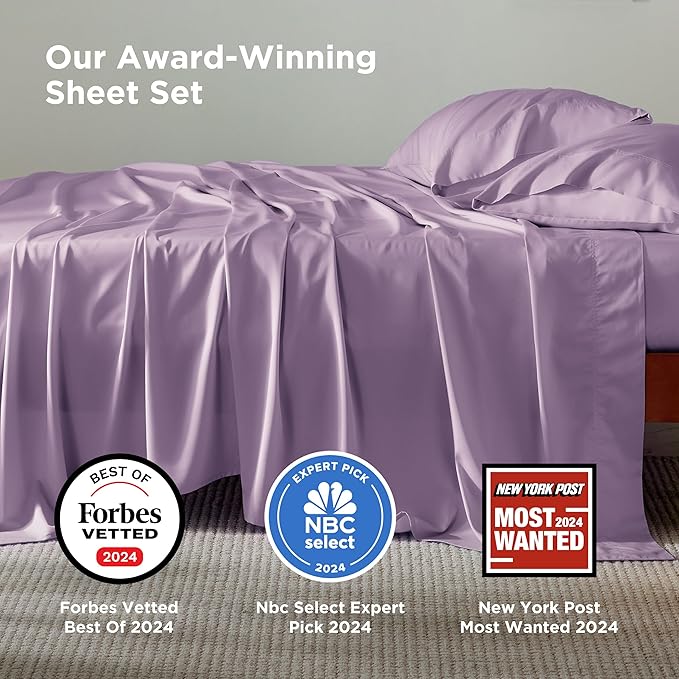 Bedsure California King Sheet Sets, Cooling Sheets for Hot Sleepers, Rayon Derived from Bamboo, Breathable & Soft, Deep Pocket Up to 16 Inches, Hotel Luxury Silky Bedding, Lilac