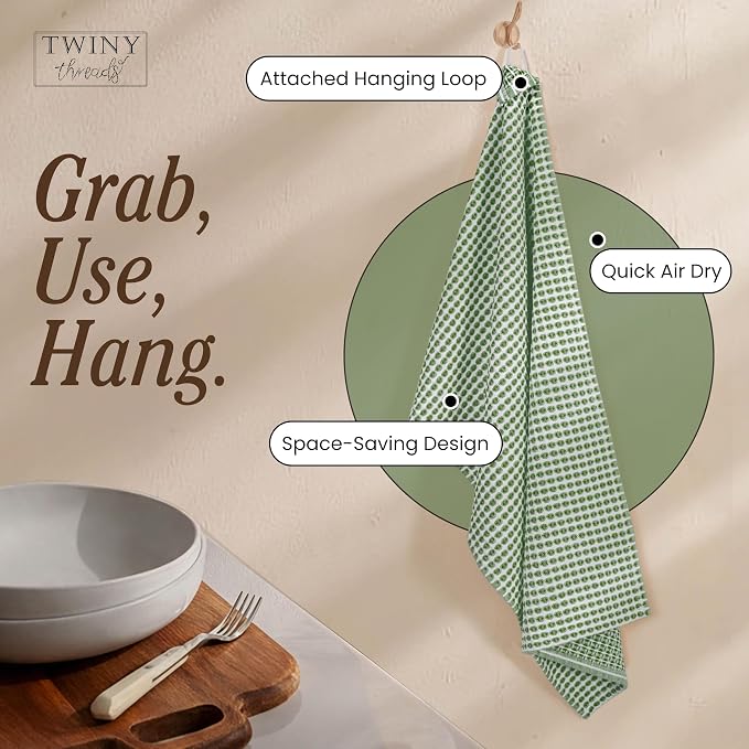 TWINY threads Circle Waffle Dish Cloths 4 Pack, 16x26 Inch, 100% Cotton, Thick, Heavy Duty, Ultra Absorbent, Commercial Grade Wash Rags, Perfect for Drying Dishes, General Cleaning, Multi Colors