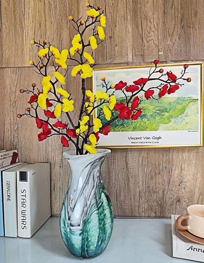 Large Premium Luxury Glass Flower Vase Combining Eastern and Western Aesthetics - Artistic Home Decoration for Living Room, Table, Floor, and Office - 11.2 Inch Multicolor