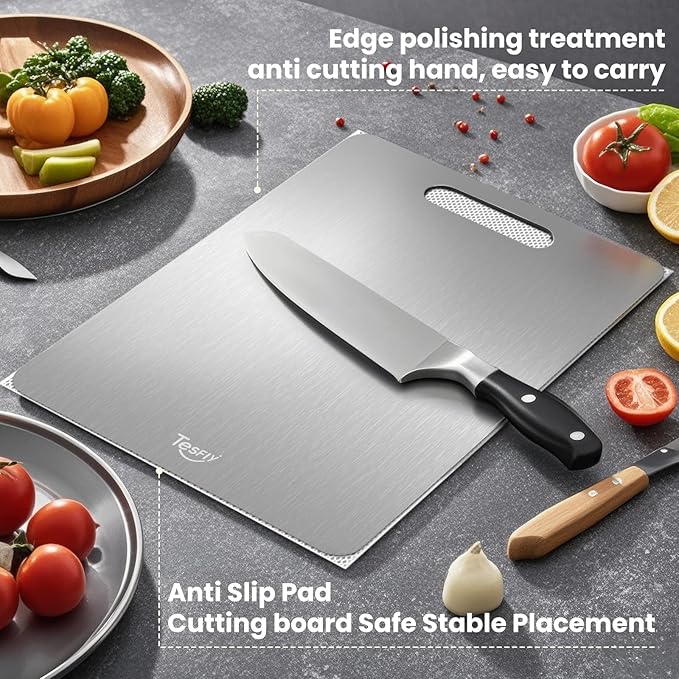 2 Pack Titanium Cutting Board-100% Pure Titanium Cutting Boards For Kitchen, Dishwasher Safe, Easy to clean, Double-sided food-grade Cutting Board For Meats, Fruits And Vegetables (13 x 9)