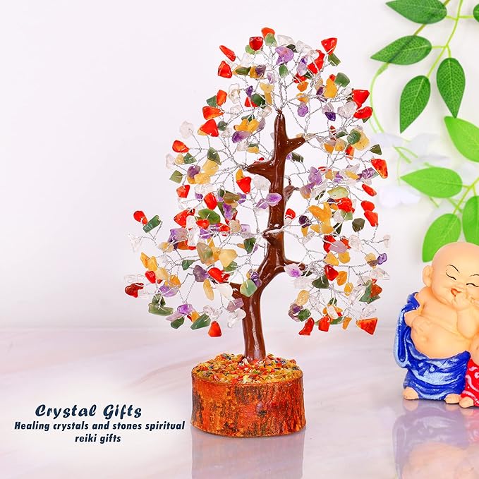 Chakra Tree - Crystal Tree - Feng Shui Tree - Crystal Tree for Positive Energy - Money Crystal Stone - Bonsai Tree - Chakra Tree of Life Decor - Tree of Life Sculptures Tabletop - Good Luck Gifts