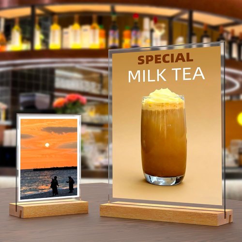 5x7 Inch Acrylic Sign Holder by [Brand Name] - Vertical & Slant Display with Wood Base | 6 Pack