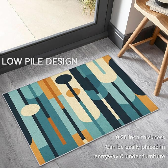 Mid Century Rug 7x10, Washable Modern Geometric Rugs for Living Room Bedroom, Abstract Mid-Century Area Rug for Home Decor, Non Slip Backing Floor Carpet - 7 x 10 ft