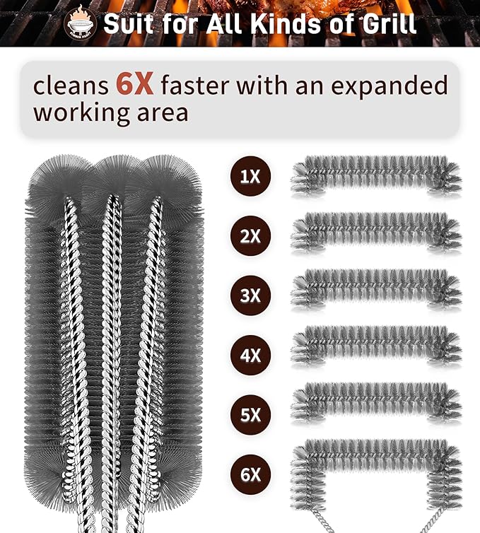 PePeng BBQ Grill Cleaning Brush, Heavy Duty Grill Cleaning Brush for Outdoor Grill, 3-Branch Stainless Steel Bristles Cleaner for Easier and Effective Clean, BBQ Tools for Gas/Charcoal Grilling Grates