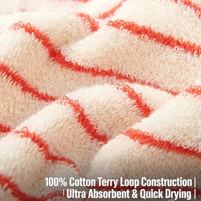 Striped Towels for Bathroom, 6 Pack Bath Hand Towels 100% Cotton Absorbent Quick Dry Face Towels for Bathroom Showering & Guest & Men and Women, 13” x 29”, Red and White Stripe