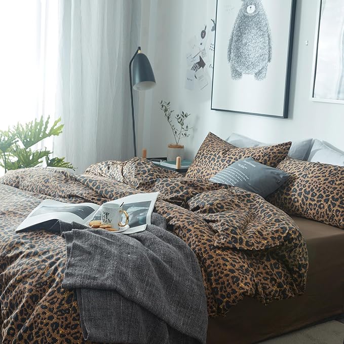 LifeTB Leopard Comforter Set Queen Comforter Set 3 Pieces Leopard Print Comforter Fluffy Soft Microfiber Bedding Set for All Seasons Animal Cheetah Print Queen Size Comforter with 2 Pillowcases