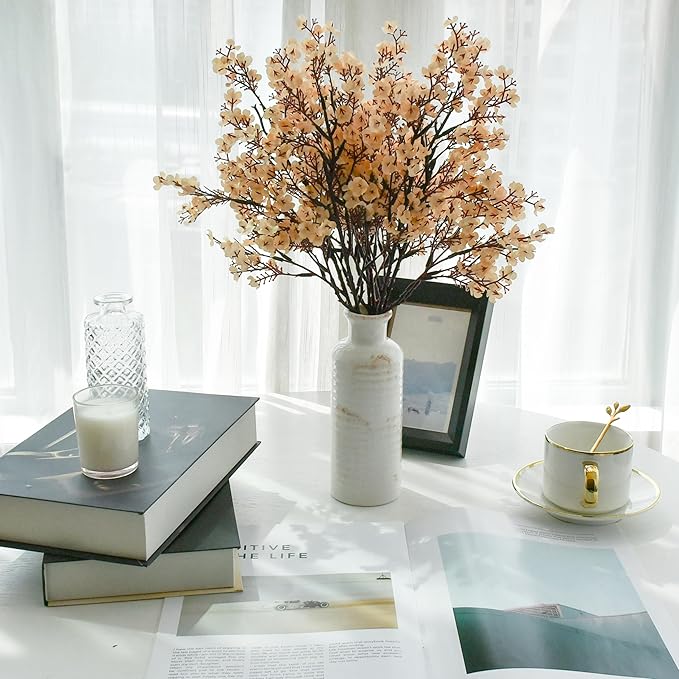 Mandy's Champagne Artificial Baby’s Breath European Flowers 6 Bundles Silk Gypsophila with Bendable Stems for Fall Thanksgiving & Christmas Centerpiece Wedding Decor and Table Arrangements