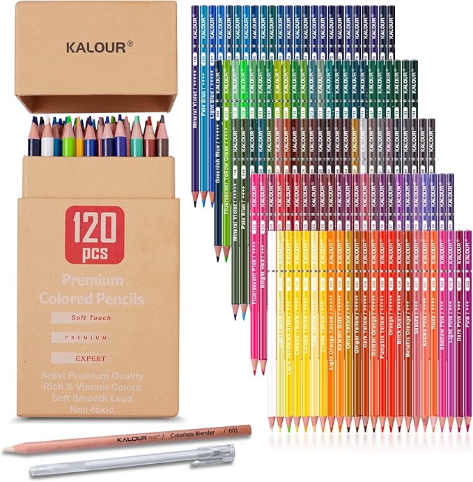 KALOUR Premium Colored Pencils,Set of 120 Colors,Artists Soft Core with Vibrant Color,Ideal for Drawing Sketching Shading,Coloring Pencils for Adults Beginners