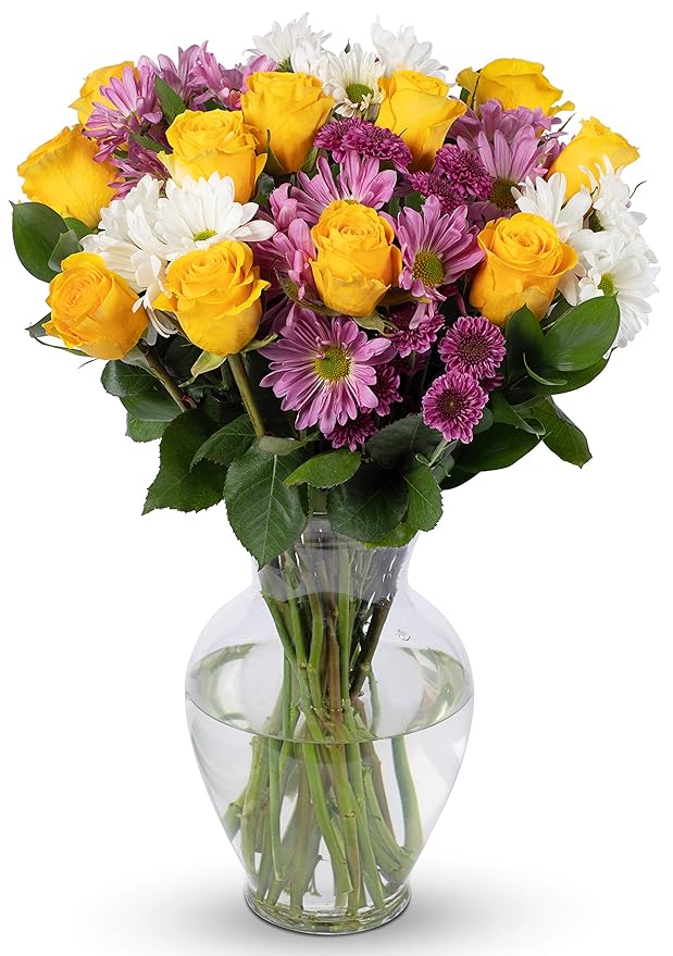 Benchmark Bouquets - Life is Good Yellow (Glass Vase Included) - Fresh Flowers for Delivery - Gift for Graduation, Birthday, Anniversary, Sympathy, Get Well, Congratulations