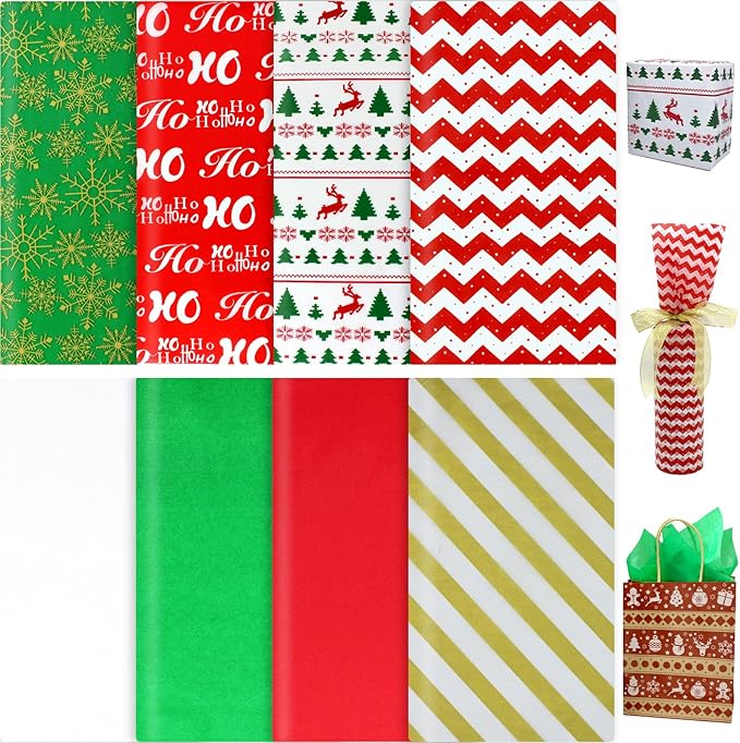 Hifunwu 120 Sheets Christmas Tissue Paper for Gift Wrapping Bags, Christmas Holiday Tissue Paper Bulk for Gift Bags Wrapping