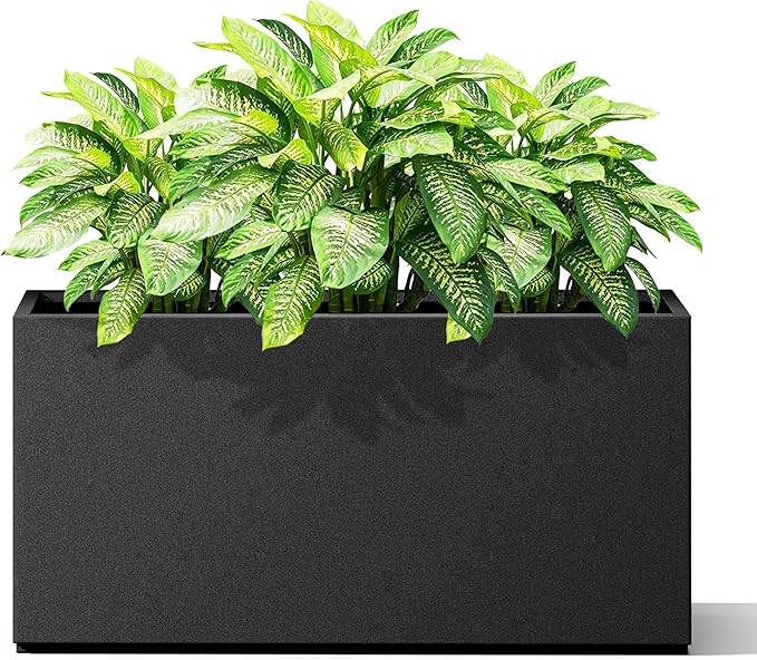 Metal Planter Box Rectangular Planter Box with Drainage Hole, Outdoor Large Planters, All-Weather Use, Rust-Resistance, for Flowers Plants, 32" L × 10" W × 16.3" H, Black
